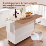 Virtuvinė sala-vežimėlis su išskleidžiamu stalviršiu ir ratukais (Balta) – Paveikslėlis 2