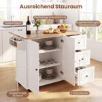 Virtuvinė sala-vežimėlis su išskleidžiamu stalviršiu ir ratukais (Balta) – Paveikslėlis 3