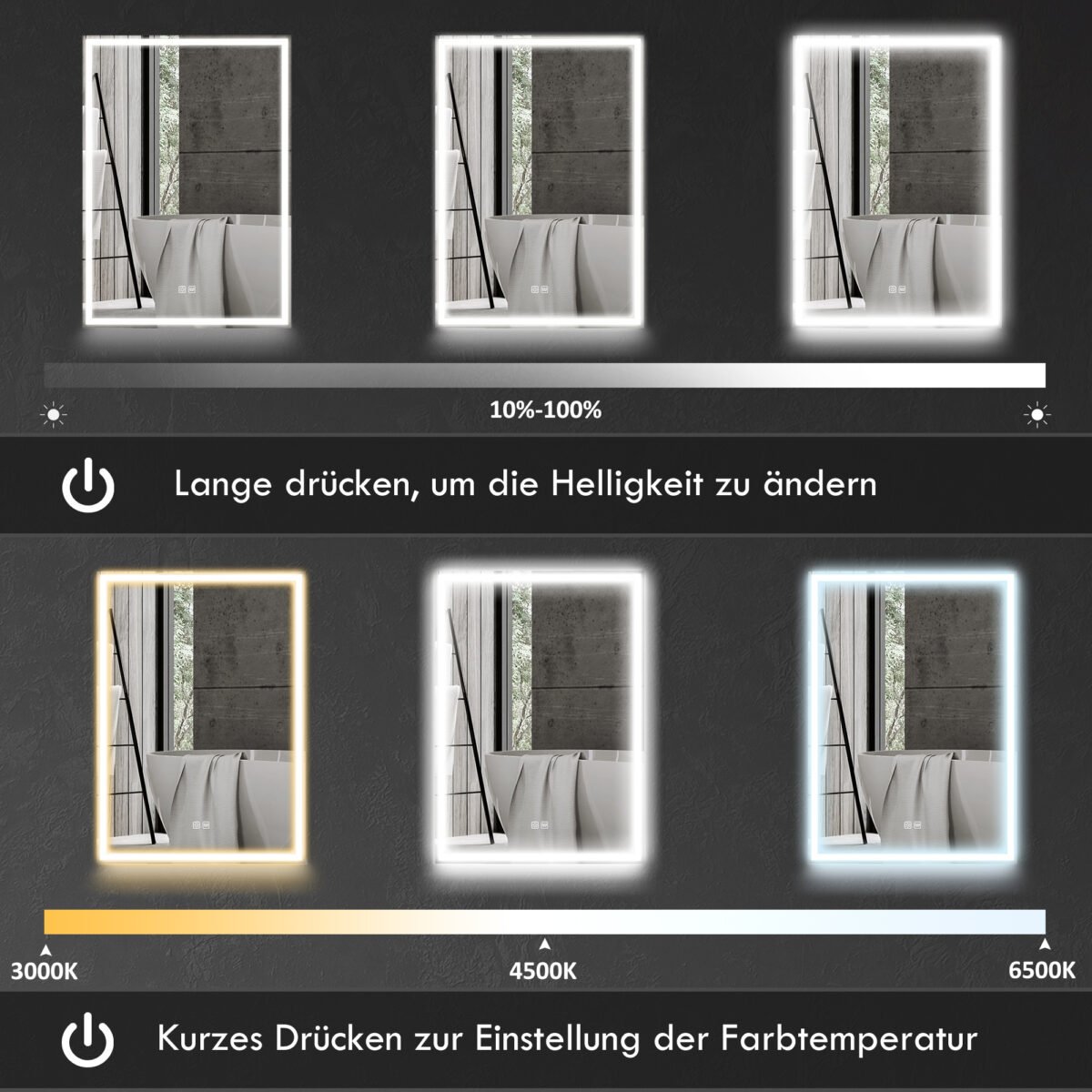Vonios veidrodinė spintelė su reguliuojamu LED apšvietimu ir nurasojančia funkcija 50x70 cm – Paveikslėlis 5