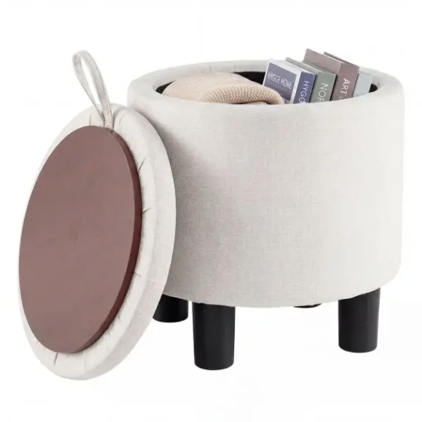 Apvalus pufas su daiktadėže ir lino apmušalu (Smėlio)