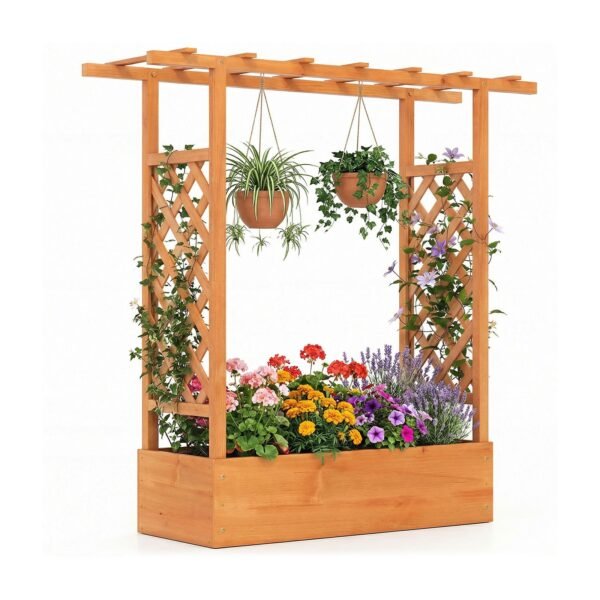 Aukštas gėlynas su atraminėmis grotelėmis ir stogeliu (Oranžinė)