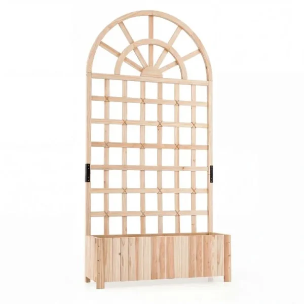 Aukštas medinis augalų vazonas su grotelėmis (Natūrali)