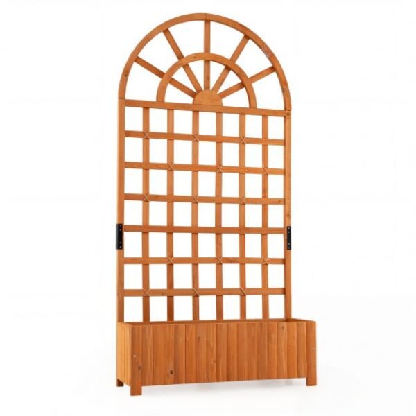 Aukštas medinis augalų vazonas su vijoklinių augalų kopėtėlėmis (Ruda)