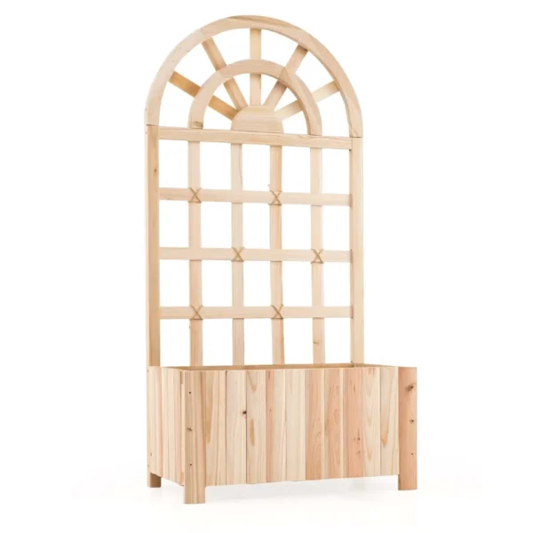 Aukštas medinis gėlių vazonas su atramomis vijokliams (Natūrali)