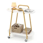Dviejų lygių mobilus staliukas su ratukais (Balta)