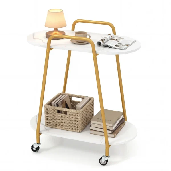 Dviejų lygių mobilus staliukas su ratukais (Balta)