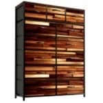 Komoda su 14 medžiaginių stalčių ir medžio imitacijos viršumi (Ruda + Juoda)