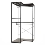 Kampinė drabužių kabykla su 3 lentynomis ir 2 pakabomis (Pilka-juoda)