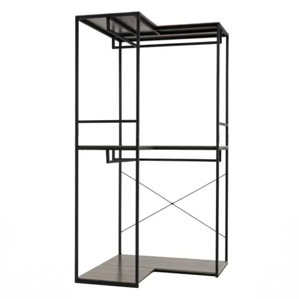 Kampinė drabužių kabykla su 3 lentynomis ir 2 pakabomis (Pilka-juoda)