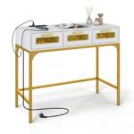 Konsolinis stalas su LED apšvietimu ir įkrovimo stotele (Balta)