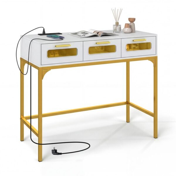 Konsolinis stalas su LED apšvietimu ir įkrovimo stotele (Balta)