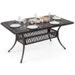 Kvadratinis retro stiliaus lieto aliuminio sodo stalas su anga skėčiui ir reguliuojamomis kojelėmis (Bronzinė)