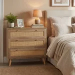 Medinė komoda su 3 stalčiais ir ratano akcentais (Natūrali) – Paveikslėlis 2