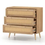 Medinė komoda su 3 stalčiais ir ratano akcentais (Natūrali) – Paveikslėlis 4