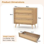 Medinė komoda su 3 stalčiais ir ratano akcentais (Natūrali) – Paveikslėlis 10