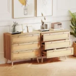 Medinė komoda su 3 stalčiais ir ratano akcentais (Natūrali) – Paveikslėlis 5