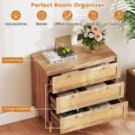 Medinė komoda su 3 stalčiais ir ratano akcentais (Natūrali) – Paveikslėlis 6