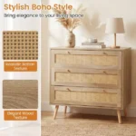 Medinė komoda su 3 stalčiais ir ratano akcentais (Natūrali) – Paveikslėlis 7