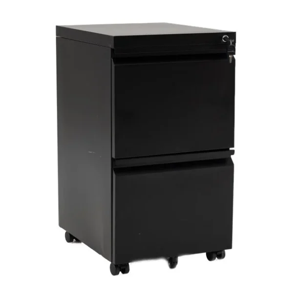 Metalinė rakinama dokumentų spintelė su 2 stalčiais ir ratukais (Juoda)
