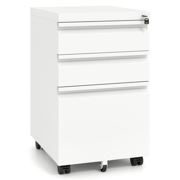 Metalinis mobilus konteineris su 3 stalčiais ir rakinamas (Balta)