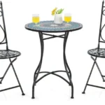 Mozaikinis 3 dalių lauko baldų komplektas: apvalus stalas ir 2 sulankstomos kėdės (Mėlyna)