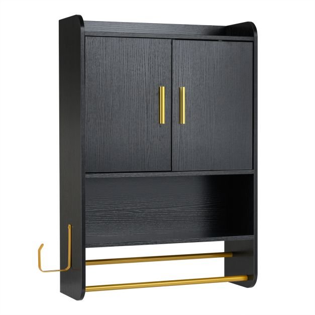 pakabinama-vonios-spintele-su-dvejomis-durelemis-ir-reguliuojamomis-lentynomis-juoda Pakabinama vonios spintelė su dvejomis durelėmis ir reguliuojamomis lentynomis (Juoda)