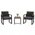 PE poliratano lauko baldų komplektas su 2 kėdėmis ir staliuku (Pilka)