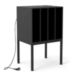 Plokštelių grotuvo stovas su integruota įkrovimo stotele ir daiktadėžės skyriais (Juoda)