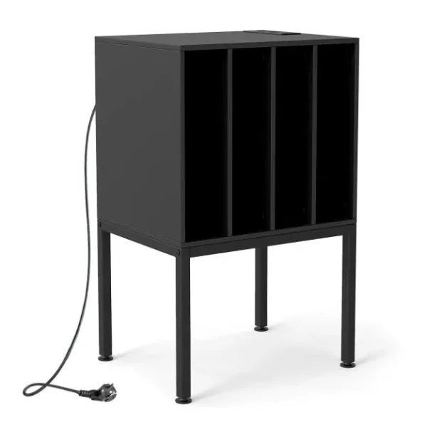 Plokštelių grotuvo stovas su integruota įkrovimo stotele ir daiktadėžės skyriais (Juoda)