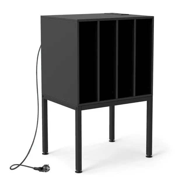 ploksteliu-grotuvo-stovas-su-integruota-ikrovimo-stotele-ir-daiktadezes-skyriais-juoda Plokštelių grotuvo stovas su integruota įkrovimo stotele ir daiktadėžės skyriais (Juoda)