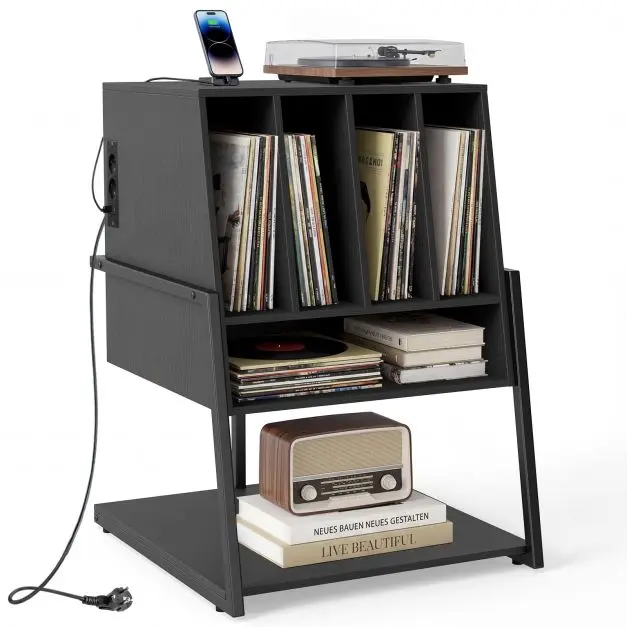 ploksteliu-grotuvo-stovas-su-integruota-ikrovimo-stotele-ir-viniliniu-ploksteliu-daiktadeze-juoda Plokštelių grotuvo stovas su integruota įkrovimo stotele ir vinilinių plokštelių daiktadėže (Juoda)