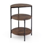 Pramoninio stiliaus apvalus šoninis staliukas su trimis pakopomis ir metaliniu rėmu (Kaimiška ruda)