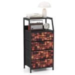 Pramoninio stiliaus naktinis staliukas su 4 medžiaginiais stalčiais ir atviru skyriumi (Ruda + Juoda)