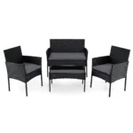 Rataninis 4 dalių lauko baldų komplektas su dvisėde sofa ir stalu (Pilka)