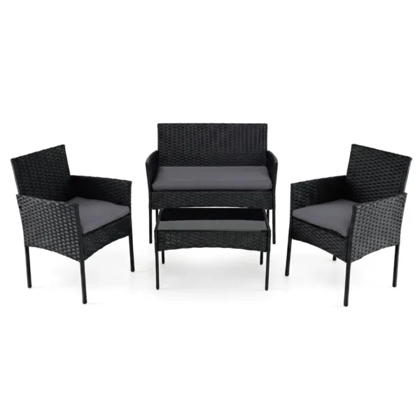 Rataninis 4 dalių lauko baldų komplektas su dvisėde sofa ir stalu (Pilka)