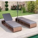 Rataninis lauko gultas su reguliuojama 7 padėčių atrama nugarai 1 vnt