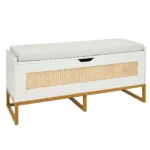 Rotaninis suoliukas batams su paminkštinta sėdyne ir atlenkiamu dangčiu (Balta)