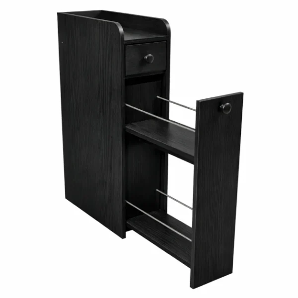 Siaura vonios spintelė su ratukais ir stalčiais (Juoda)