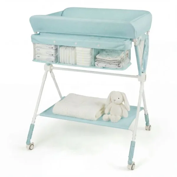 Sulankstomas vystymo stalas su reguliuojamu aukščiu ir fiksavimo ratukais (Žalia)