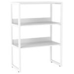 Trijų aukštų universali lentyna su apsauga nuo kritimo ir reguliuojamomis kojelėmis (Balta)