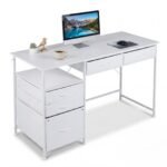 Universalus rašomasis stalas su penkiais stalčiais ir atvira lentyna (Balta)