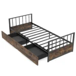 Vienvietė metalinė lova su dviem stalčiais ir integruotu galvūgaliu bei kojūgaliu (Kaimiška ruda)