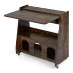 Vietą taupantis sulankstomas rašomasis stalas su lentynomis (Ruda)