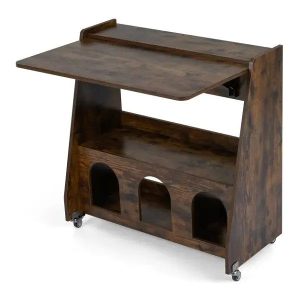 Vietą taupantis sulankstomas rašomasis stalas su lentynomis (Ruda)