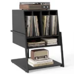 Vinilinių plokštelių staliukas su skyriais plokštelėms (Juoda)