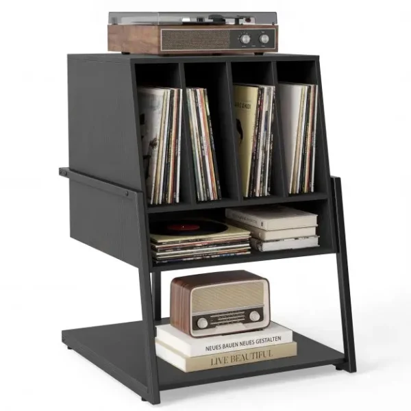 Vinilinių plokštelių staliukas su skyriais plokštelėms (Juoda)