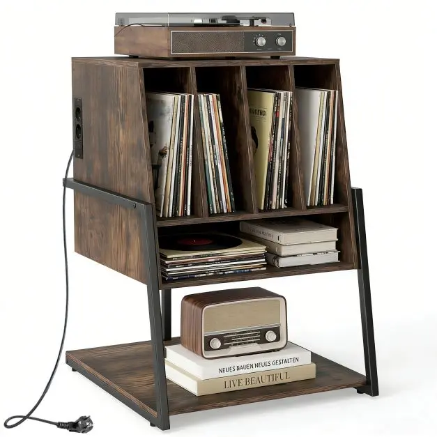 vinilo-grotuvo-stovas-su-integruota-ikrovimo-stotele-rustikine-ruda Vinilo grotuvo stovas su integruota įkrovimo stotele (Rustikinė ruda)