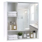 Vonios kambario pakabinama veidrodinė spintelė su atviromis lentynomis (Balta)