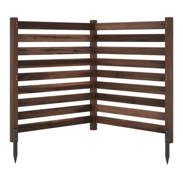 2 dalių medinė privatumo tvorelė-pertvara su įsmeigiamais kuoliukais (Ruda)