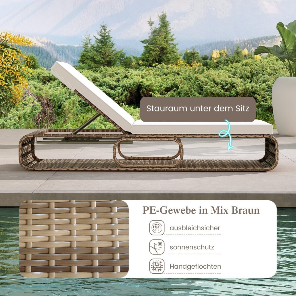 Rataniniai lauko gultai su reguliuojamu atlošu ir pagalvėlėmis 2 vnt (Smėlio) – Paveikslėlis 4